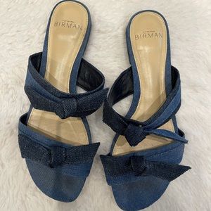 Alexandre Birman double knot flat slides in denim